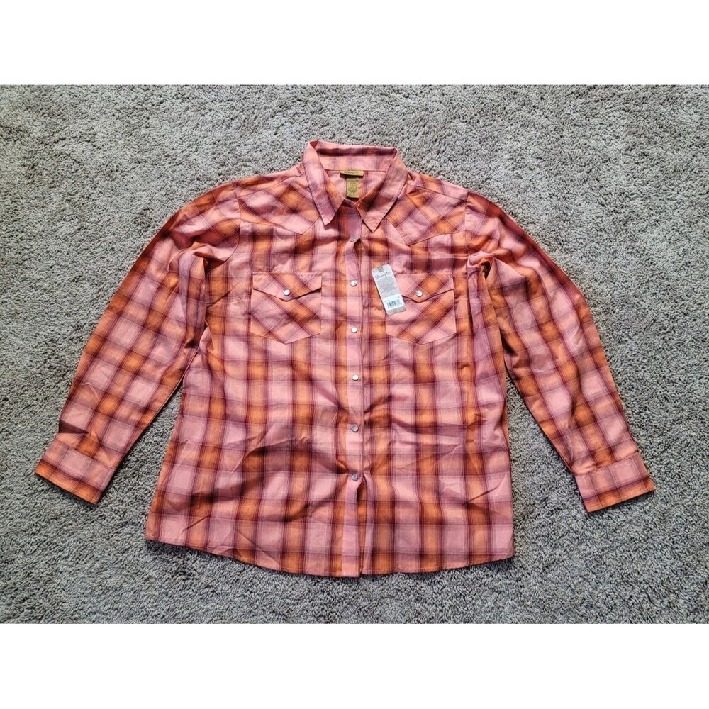 Wrangler Retro Women's XXL Orange Plaid Western Cowgirl Shirt w/ Pearl Snap New